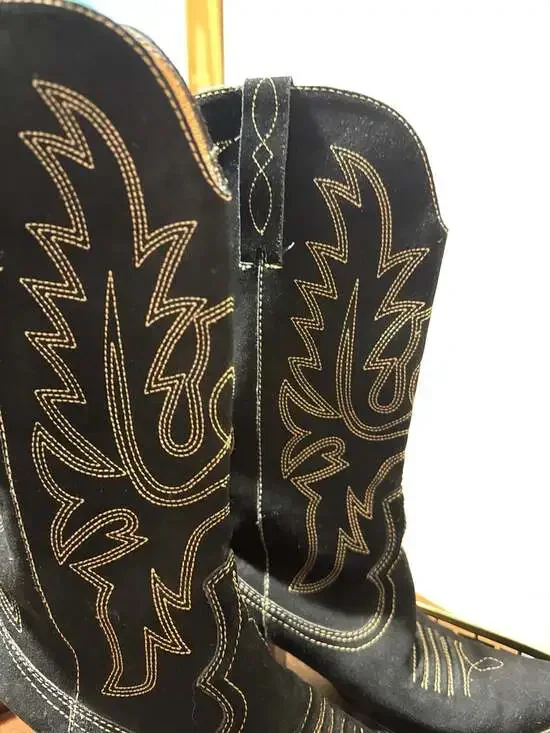 Wilsons Leather Black Suede Tall Western Cowboy Boots with Contrast Stitching - Picture 2 of 11